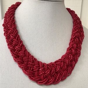 Beautiful Red Braided Torsade Bead Necklace